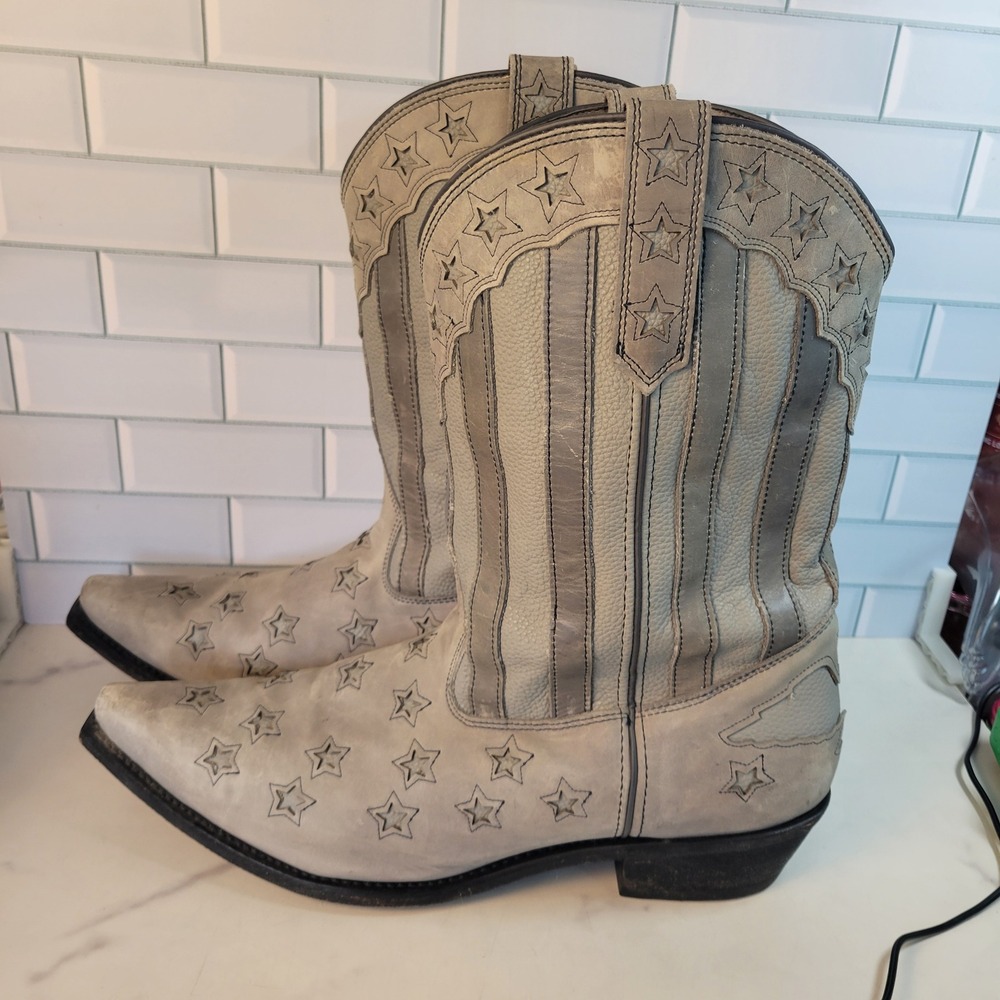 Rockin Country Mens Grey Leather Star Western Cowboy Boots RC6023 Size 16 D